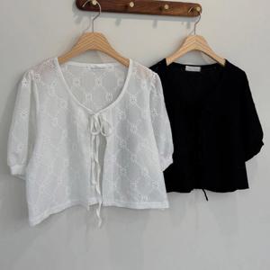 나야홍 / 빅사이즈레이스블라우스 U923L507 펀칭꽃리본끈블라우