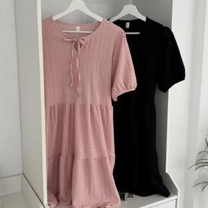 나야홍 / 빅사이즈반팔원피스 U921L507 소녀리본끈주름원피스 Y