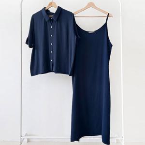 나야홍 / 빅사이즈반팔투피스 U928L507 포먼한셔츠원피스세트 B