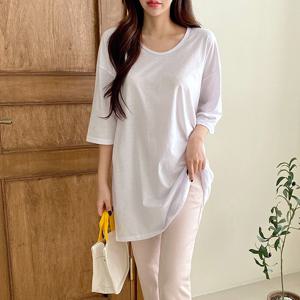 나야홍 / 빅사이즈 507 스탠다드유넥롱반팔티 DILG569