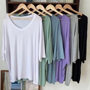 나야홍 / 빅사이즈무지티 T805L507 에코실키스판브이반팔티 RA