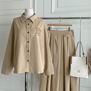 샵앤) 여성 카라넥 심플 자수 긴팔 블라우스 셔츠 DGB-WBL-4763-베이지