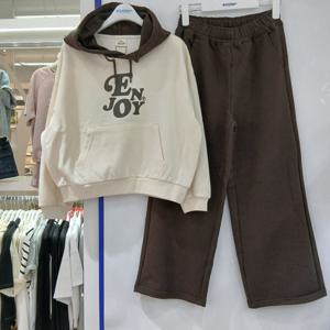 [에꼴리에][모다부평]브라운 배색 셋업 후드티 바지세트/25QT757