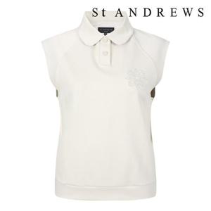 [세인트앤드류스]여성 별 심볼 자수 칼라 슬리브리스 탑 (821E1TO104BG)
