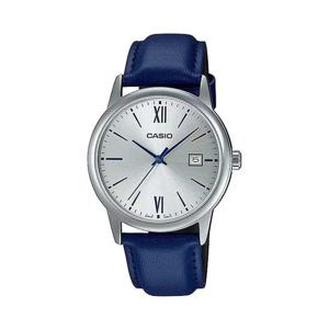 카시오 MTP-V002L-2B3 클래식 라운드 남성 가죽 아날로그 시계