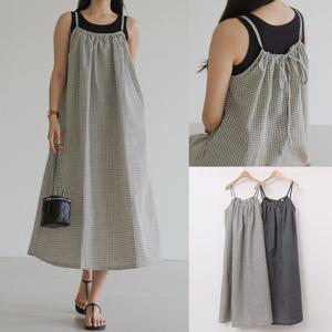 나야홍 / 위쉬몰 LY 체크주름끈나시원피스(V020H507) 빅사이즈