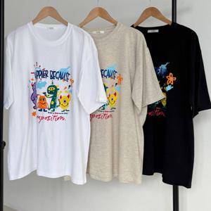 나야홍 / 빅사이즈프린트티 U977L507 행복한몬스터반팔티셔츠 L