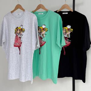 나야홍 / 빅사이즈프린트티 V001L507 걸스리본박스핏반팔티 LI