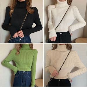 여성 겨울철 따스한 기모 안감 목폴라 골지 티셔츠 여성티셔츠