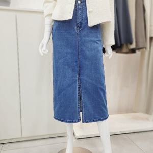 [비지트인뉴욕]데님H라인 앞트임 스판스커트 VA4DS21_US