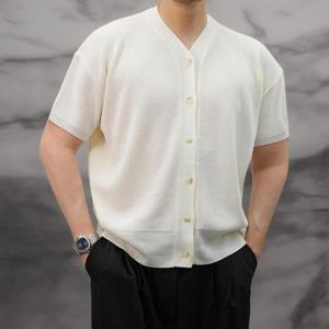 [옷자락]남성 머슬핏 여름 니트 브이넥 반팔 보카시 린넨 카디건