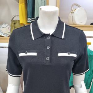 [루이까스텔]여성 블랙 미니멀 카라 반팔니트7LDSW431B_OD