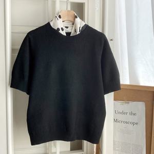 샵앤) 여성 라운드넥 베이직 무지 반팔 니트 BONG-WKN-4706-블랙