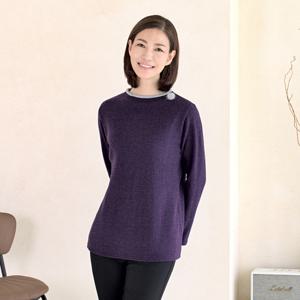 [샵앤]국산 밍크브로치 라운드 기모티셔츠 LC-WSH-1162-퍼플