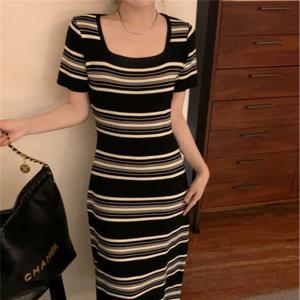 반팔 단가라 스퀘어넥 롱원피스 JSC-d0098