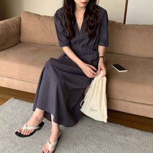 F006850_ 루즈핏 브이넥 롱원피스 데일리캐주얼원피스