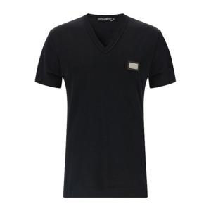 돌체앤가바나 브이넥 반팔 로고 패치 코튼 티셔츠 G8PT2TG7F2I