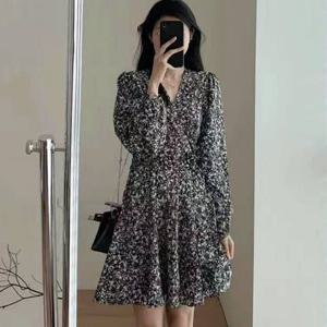 G126601_플라워 퍼프소매 랩스타일 미니원피스 체형커버