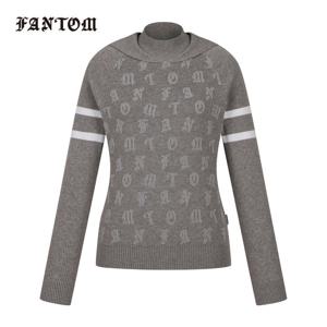 [팬텀] 여성 로고 자가드 모크넥 세일러카라 니트 221E3SR103_GY