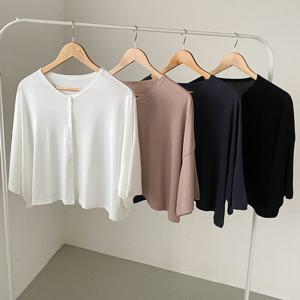 나야홍 / 빅사이즈반팔가디건 V011L507 꽃모양단추스판가디건 R