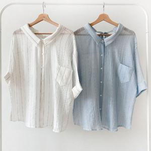 나야홍 / 빅사이즈카라남방 V056L508 백리본롤업소매셔츠 BS