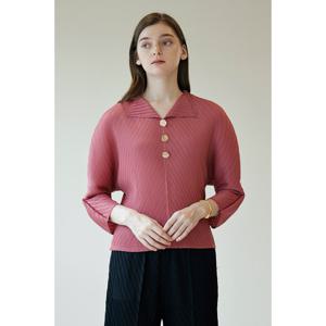 [요이츠]브이넥 오픈카라 플리츠 블라우스 핑크_YJ08WNPBL06