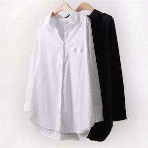 패션의류 오버핏 데일리 빅사이즈 IR 의류 언발라운드스판롱남방 A383L410 여자옷