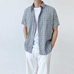 반팔 오버핏 ACC 남자 스판 의류 셔츠 여름 데일리 남방 체크 시어서커 SS1023M