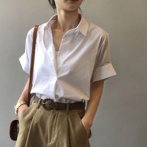 롤업셔츠 오프닝 롤업 반팔 블라우스 셔츠 US-030032