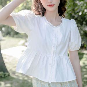 G126919_레이스포인트 밴딩퍼프 반팔 블라우스