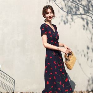 시원한 롱 원피스 데일리 여름 의류 체리 OPC008N 브이넥 여성