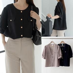 나야홍 / 위쉬몰 GO 골드버튼포켓블라우스(V083H508) 빅사이즈