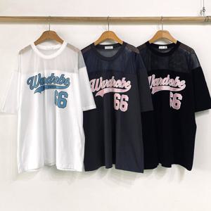 나야홍 / 빅사이즈프린팅티 V067L508 육육반매쉬박시티셔츠 BU