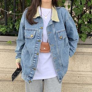데일리 데일리 배색 의류 데님 청자켓 루즈핏 LK-J005 카라 여성