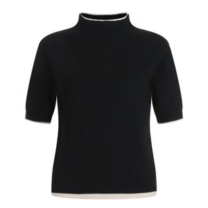 샵앤) 여성 반목 배색 간절기 두줄 반팔 니트 티셔츠 BOM-WKN-20785-블랙