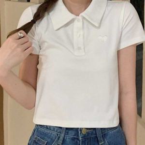 RNR-0048 데일리 반팔 러블리 크롭 카라티 의류 티셔츠 여성