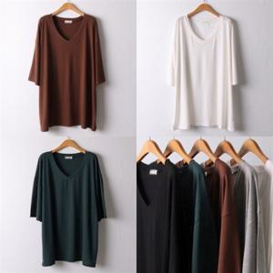 컬러브이넥스판반팔티 데일리 RA 의류 빅사이즈여성의류 오버핏 (I604H504)