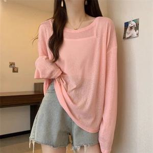 라운드 배색 데일리 LK-G025 여성 티셔츠 시스루 의류 심플라인