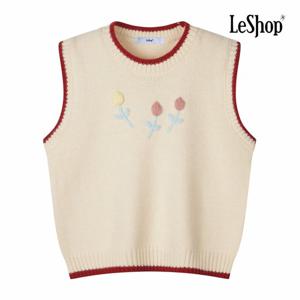 [르샵] 폼폼 플라워 배색 라인 니트 베스트 (BP8VT008A)