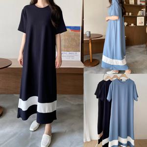 나야홍 / 위쉬몰 YB 배색밑라인반팔원피스(V109H508) 빅사이즈