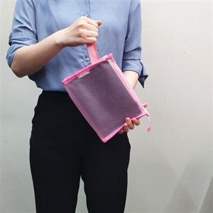 파우치 격자무늬 투명 PVC 핑크 PVC파우치