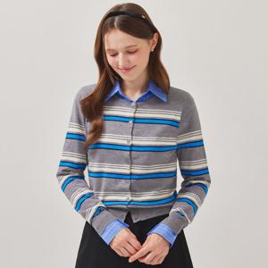 FOCUS  스트라이프 배색 라운드넥 가디건 PBBF5F1KC4541