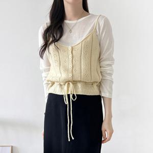 샵앤) 여성 끈나시 단추 펀칭 레이어드 뷔스티에 니트 조끼 NYS-WVS-4795-블랙