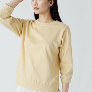 샵앤) 국산 여성 라운드 옆트임 밴딩 면 워싱 5부 티셔츠 DAI-WSH-20800-옐로우