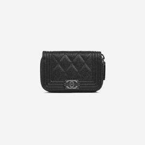 샤넬 보이 샤넬 지퍼 동전 지갑 그레인드 카프스킨   루테늄 메탈 블랙 A80602-B01489-94305