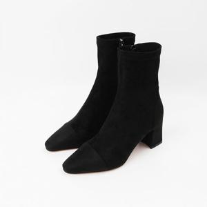 [신난다슈]여성 앵클 부츠 힐 7cm 스판 숏 앵글 부츠 스웨이드 발편한 통굽 ST252620 블랙