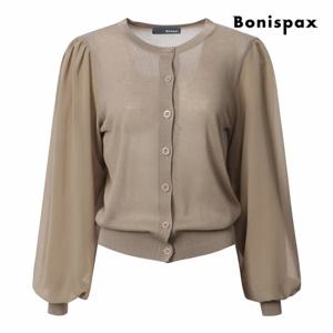 [보니스팍스] 벌룬 슬리브 배색 가디건 (XP9KG001M0)