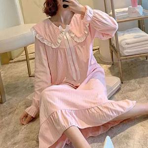 카라 레이스 여성 홈웨어 리본 편한 원피스 잠옷