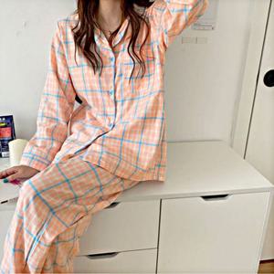 예쁜 칼라 체크 패턴 파자마 부드러운 소재 잠옷 세트