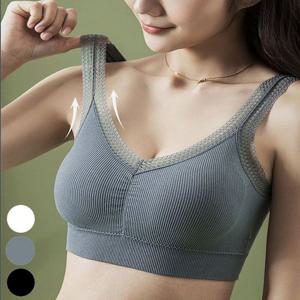 여자 골지 크롭 레이스 편한 브라렛 노와이어 브라